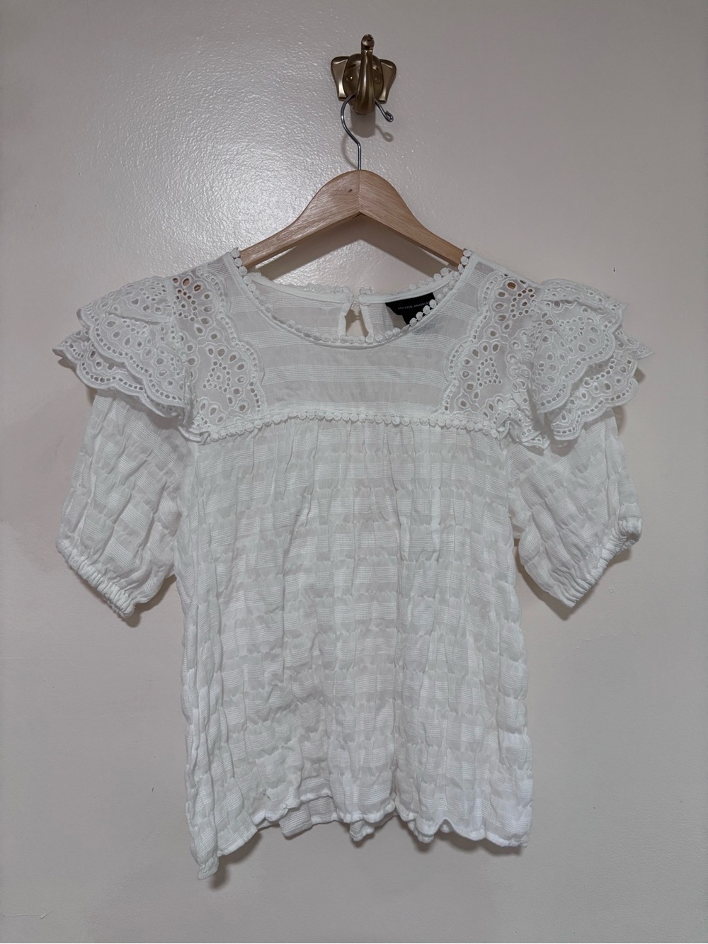 Liv Los Angeles CottageCore Prairie Eyelet Flutter-Sleeve 100% Cotton Blouse